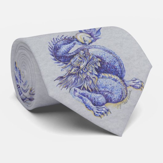 Cravate Dragon bleu (Roulé)