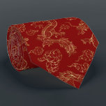 Cravate Dragon chinois or et rouge<br><div class="desc">Motif chinois Dragon en or sur un arrière - plan rouge foncé.</div>
