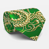 Cravate Dragon d'or embouti sur satin vert (Roulé)