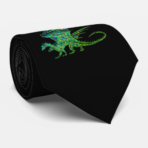 Cravate Dragon Extraordinaire en mosaïque verte