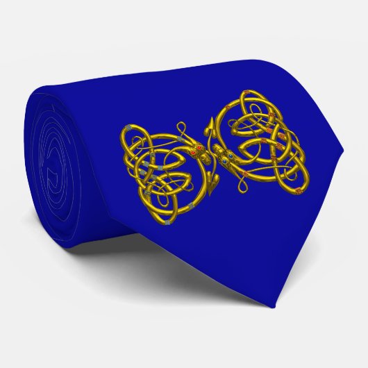 Cravate DRAGON LOVE / Gold Blue Celtic Knots (Roulé)