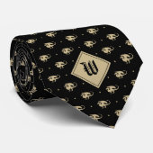Cravate Dragon noir et or en profil avec Monogramme (Roulé)