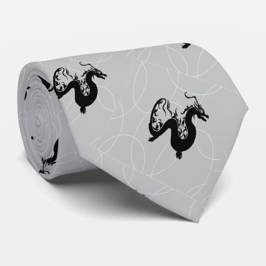 Cravate Dragon noir gris (Roulé)