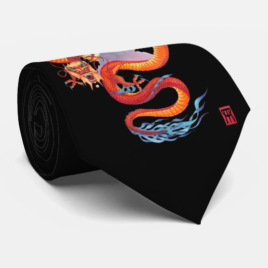 Cravate Dragon rouge chinois (Roulé)