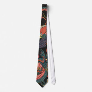 Cravate Dragon rouge japonais vintage