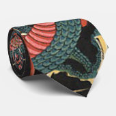 Cravate Dragon rouge japonais vintage (Roulé)