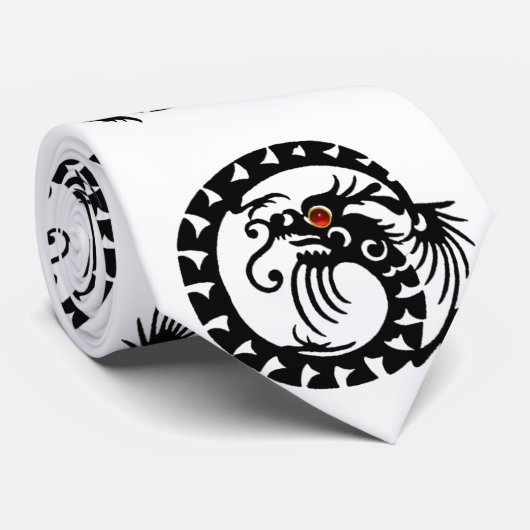 Cravate DRAGON SERPENT RUBIS, noir et blanc rouge (Roulé)