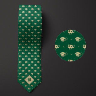 Cravate Dragon vert et or en profil avec Monogramme