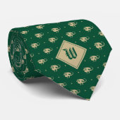 Cravate Dragon vert et or en profil avec Monogramme (Roulé)