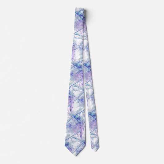 Cravate Dragonfly originale aquarelle dans Blue Mauve Natu (Devant)