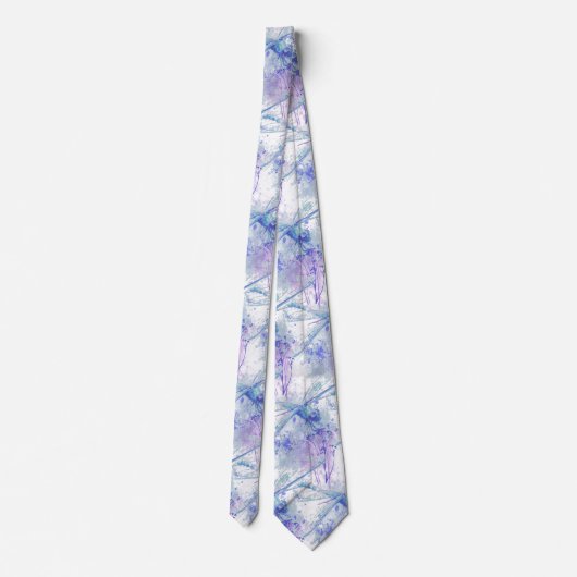 Cravate Dragonfly originale aquarelle dans Blue Mauve Natu (Dos)