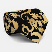 Cravate Dragons d'or Motif Black BG (Roulé)