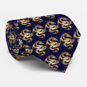 Cravate Dragons d'or sur le bleu profond (Roulé)