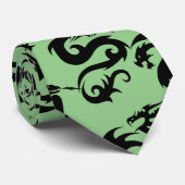 Cravate Dragons noirs motif contour.b L Green BG (Roulé)