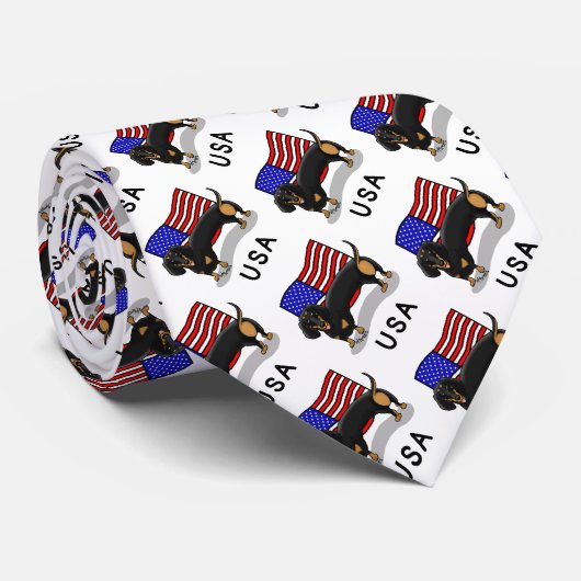 Cravate Drapeau américain Dachshund Dachsie (noir et bronz (Roulé)