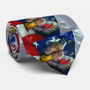 Cravate Drapeau américain du loup d'aigle chauve