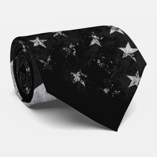 Cravate Drapeau américain grunge noir et blanc (Roulé)