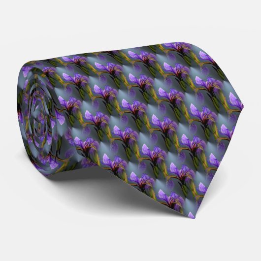 Cravate Drapeau bleu Iris Fleur Nature Petite Motif (Roulé)