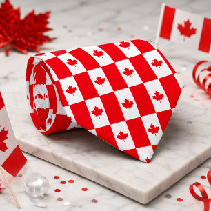 Cravate Drapeau canadien rouge blanc motif à carreaux feui