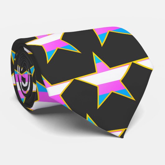 Cravate Drapeau de la Fierté trans marquée en étoile (Roulé)