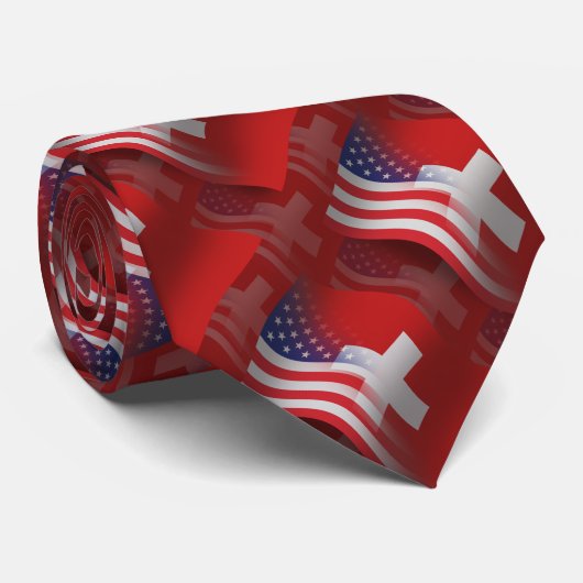 Cravate Drapeau de ondulation Suisse-Américain (Roulé)