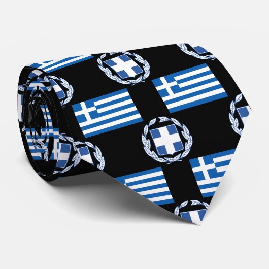 Cravate Drapeau et crête grecs (Roulé)
