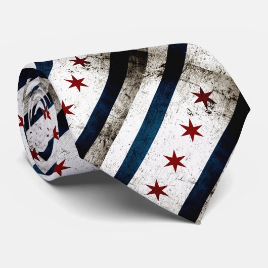 Cravate Drapeau grunge noir de Chicago (Roulé)