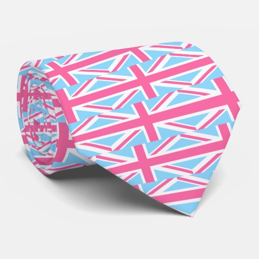 Cravate Drapeau rose blanc et bleu Union Jack UK (Roulé)