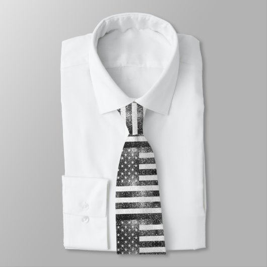 Cravate Drapeau rustique noir blanc argenté Étincelles USA (Attaché)