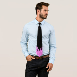 Cravate Dripping Sparkles Glitter Pink Black