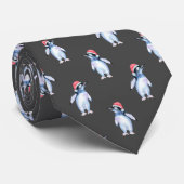 Cravate Drôle Amoureux des animaux de pingouin gris (Roulé)