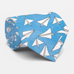Cravate Drôle avion en papier sur Blue Novelty Motif
