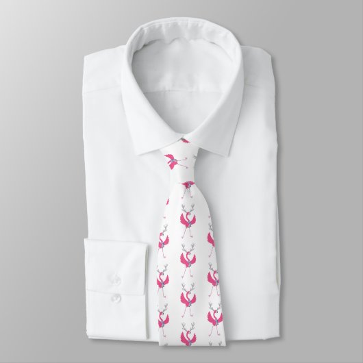 Cravate Drôle Flamant rose Noël Reindeer Motif (Attaché)
