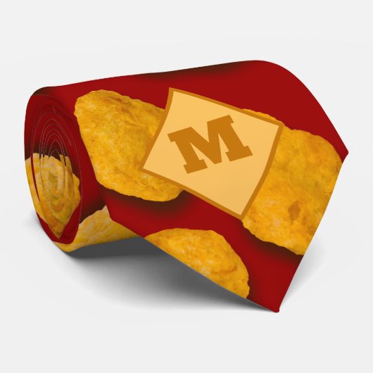 Cravate Drôle Monogramme Poulet Nugget Motif Gag Cadeau (Roulé)