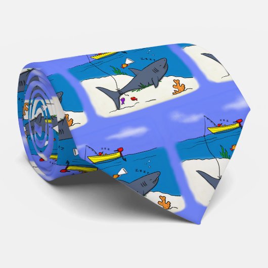Cravate Drôle requin couché et dessin animé de pêche (Roulé)