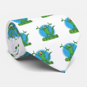 Cravate Drôle vert souriant animé lézard d'iguane