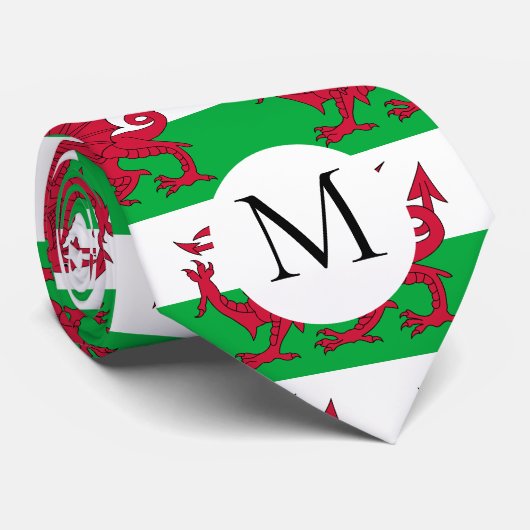 Cravate du drapeau du pays de Galles avec monogram (Roulé)