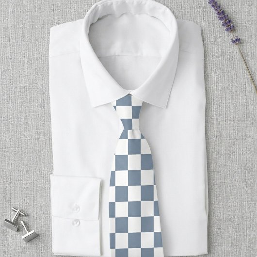 Cravate Dusty Blue and White Checkerboard Wedding Tie