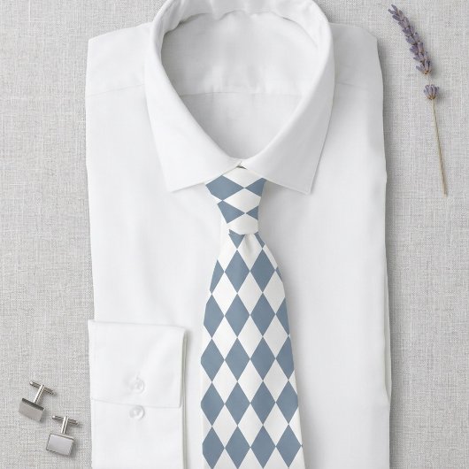 Cravate Dusty Blue and White Harlequin Diamond Tie