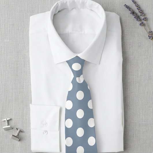 Cravate Dusty Blue and White Polka Dot Wedding Tie