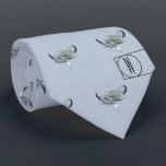 Cravate Dusty Blue Boho Western Rustic Wedding Groomsman<br><div class="desc">Your groomsmen are going to look fantastic in these ties. Part of our rustic boho collection, this western style cow skull is topped with flowers. It has a country charm too it making it great for a modern wedding. On a dusty blue background this is a fun and unique look...</div>