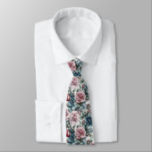 Cravate Dusty Pink and Blue Rose Pattern (Attaché)