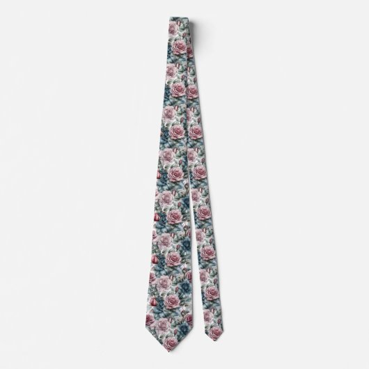 Cravate Dusty Pink and Blue Rose Pattern (Devant)
