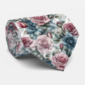 Cravate Dusty Pink and Blue Rose Pattern (Roulé)