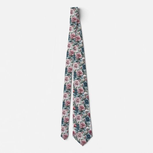 Cravate Dusty Pink and Blue Rose Pattern (Dos)