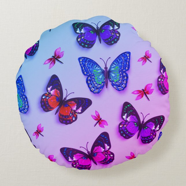 Cravate-Dye Dragonflies & Papillons Coussin rond (Dos)
