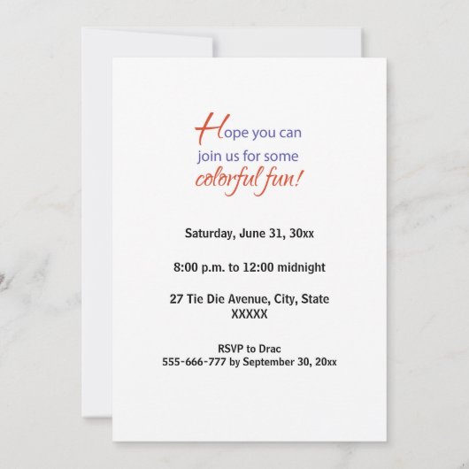 Cravate-Dye Thème Fête Invitation (Dos)