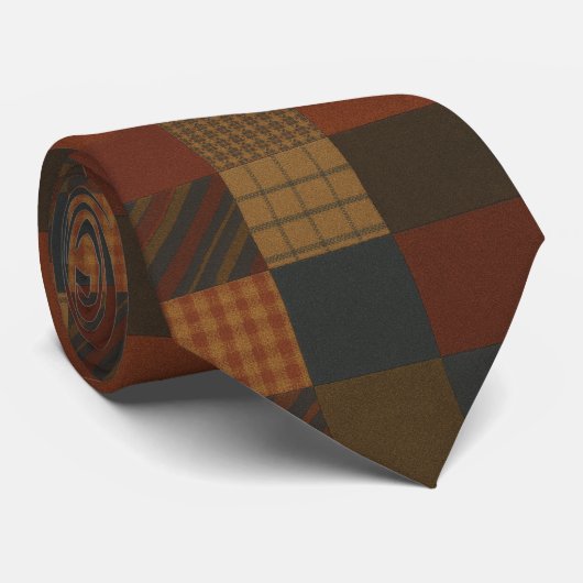 Cravate Earth Tone Patchwork Plaid Necktie (Roulé)