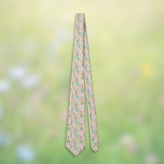 Cravate Easter Patchwork Pastel Bunnies Eggs and Gingham