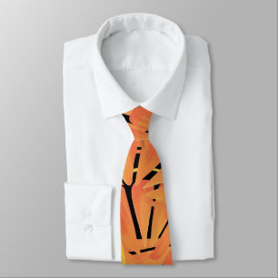 Cravate Ebony Black Et Citrus Orange Tropical Art Design